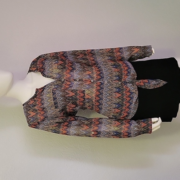 KUT FROM THE KLOTH Zigzag Rainbow Chiffon Button Down Tie Waist Festival Shirt - Picture 2 of 10